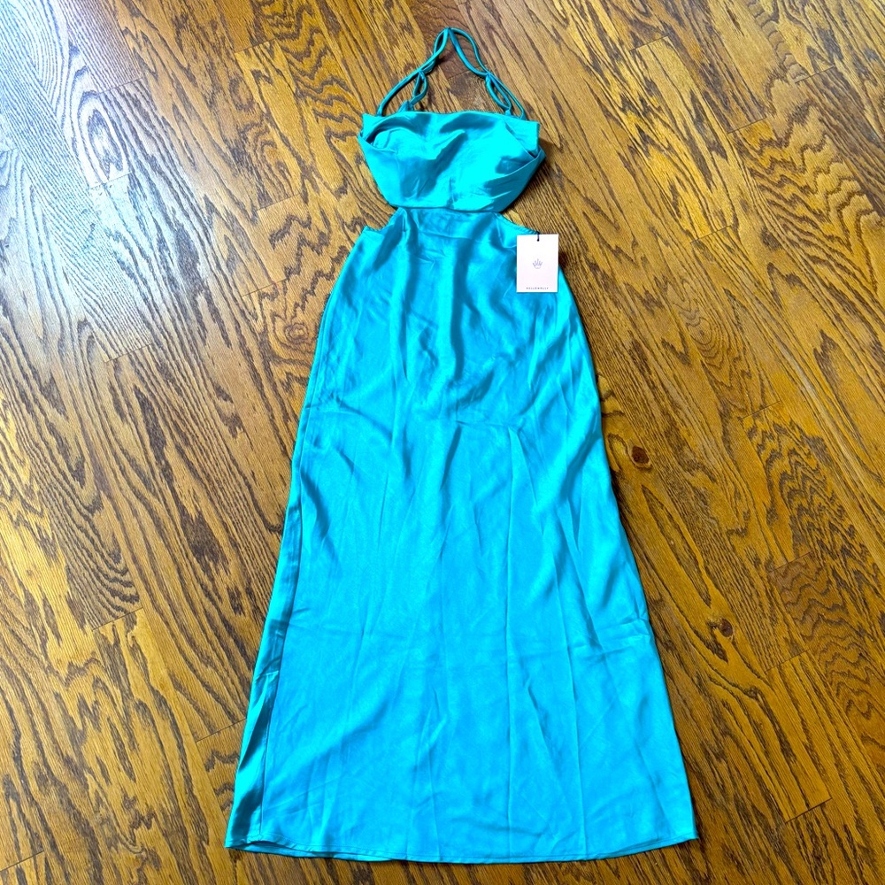 NWT Hello Molly Teal Cutout Maxi Dress Size 4 Small Unique Formal Sorority Prom
